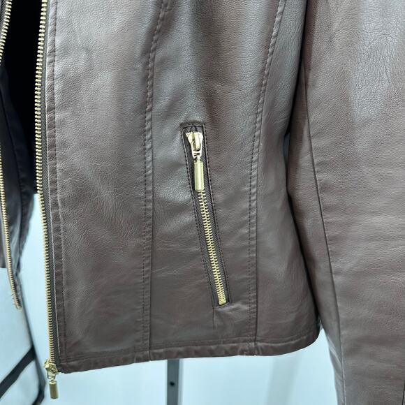 Baccini Jacket Dark Brown Womens M Faux Leather Full Zip Classic Fit Motorcycle - Picture 5 of 9